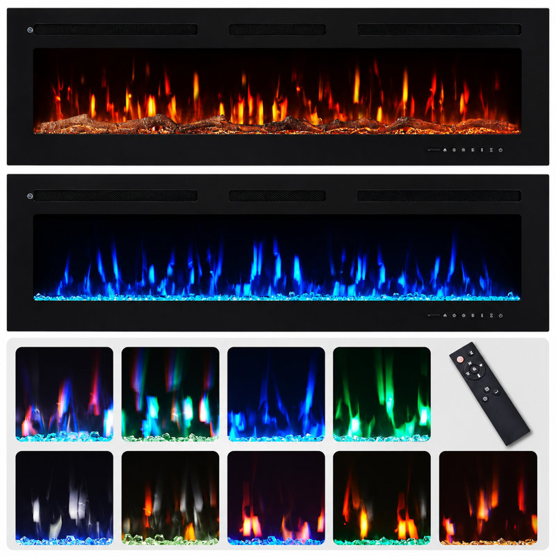 FLAMEKO Media Wall Electric Fire, Wall Mounted Fireplace, Winslow Black, 43.2cm H x 152.4cm W x 10.6cm D