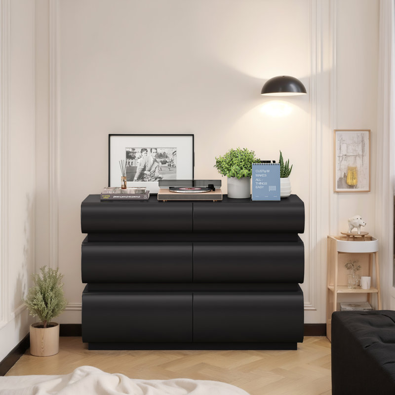 Commode 6 tiroirs pour chambre à coucher, Noir