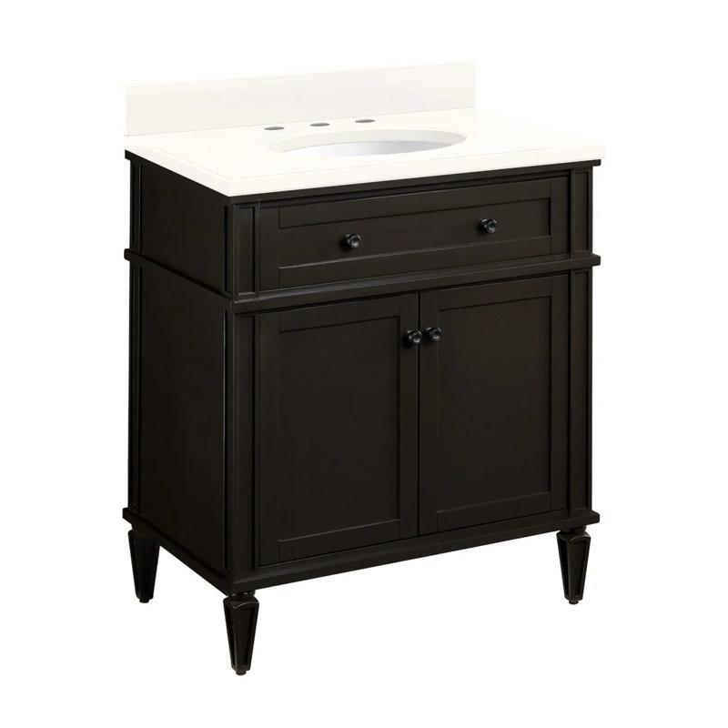 30" Elmdale Single Bathroom Vanity Set with Oval Undermount Sink, Soft White, Arctic White Quartz, 8" Widespread