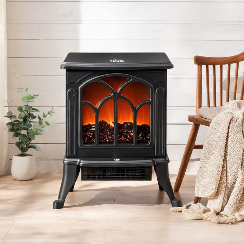 Plug-in portable stove electric fireplace, 14.75 W, sleek black plastic, 215 sq ft coverage