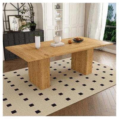 78.74 Inch Rectangular Dining Table with Storage Base, Oak Veneer Finish MDF Farmhouse Kitchen Table for 6