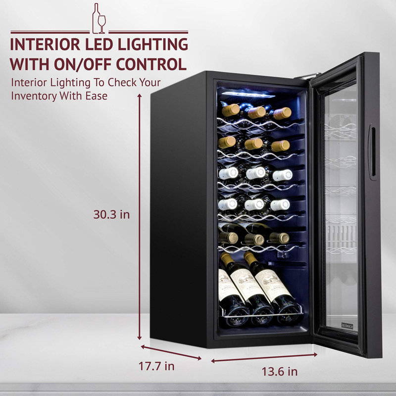 Schmecke 18 Bottle Compressor Wine Refrigerator, Freestanding Wine Cooler with Lock, Black