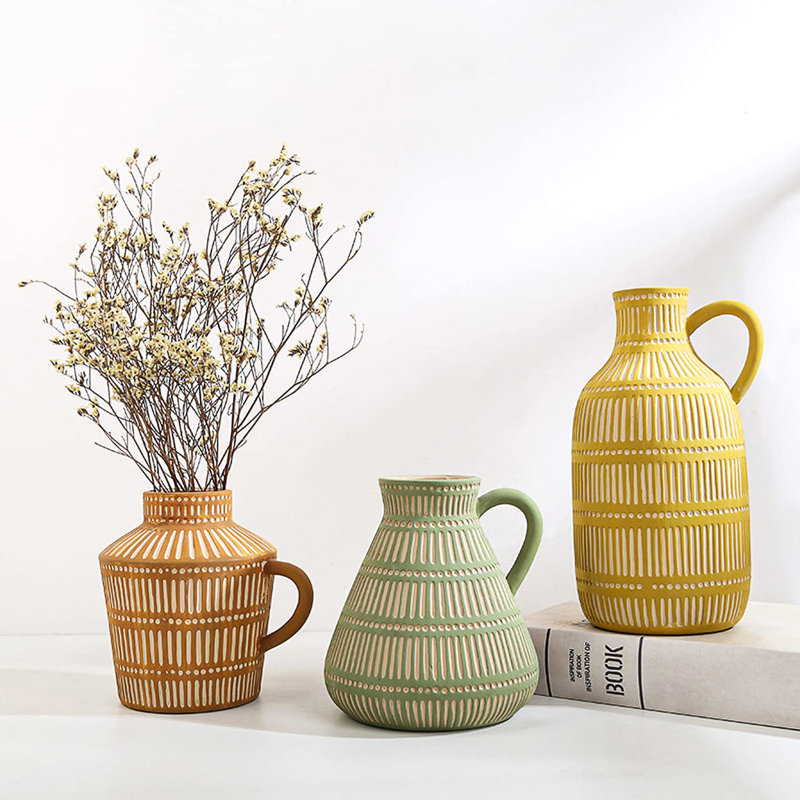 Boho Ceramic Vase(Set Of 3/Multicolor)