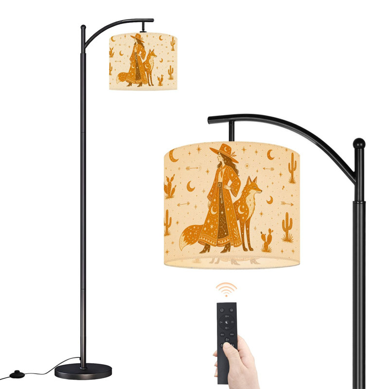Lampe sur pied à DEL à intensité variable, mystique, renard, symboles du sud-ouest, abat-jour réglable en hauteur avec télécommande, pour le salon, la chambre et le bureau