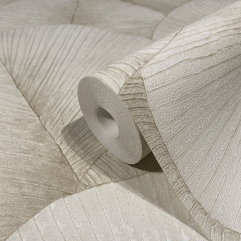 Kumano 3D Embossed Palm Leaf Wallpaper Roll, Ivory