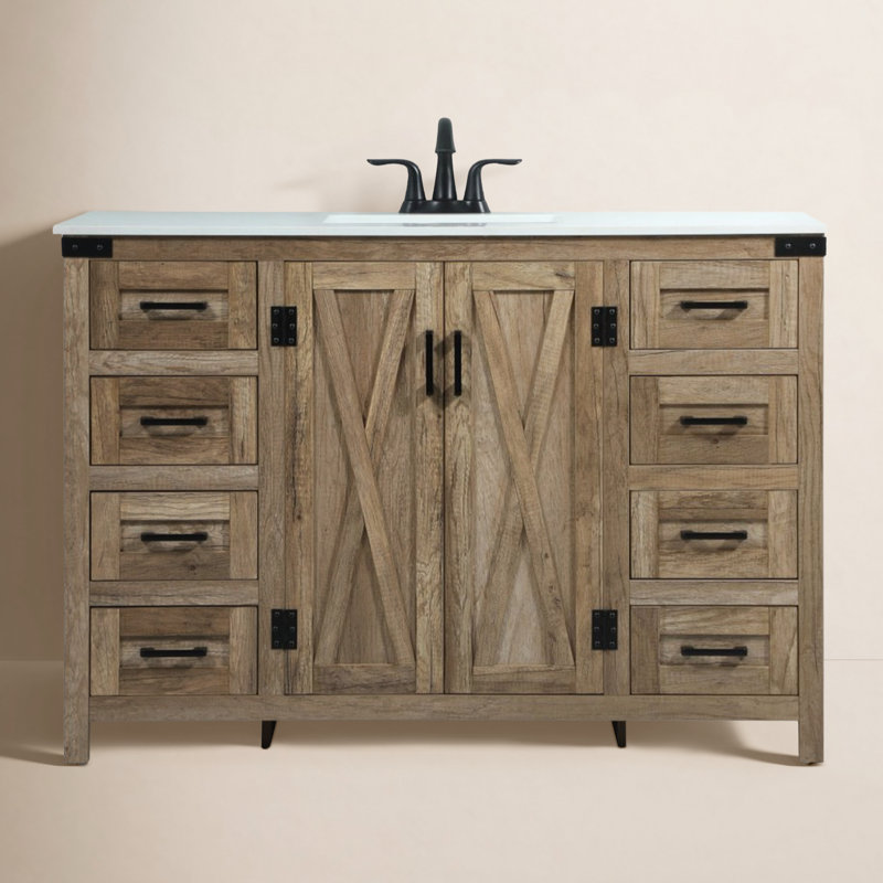Slayton 48'' Single Bathroom Vanity with Engineered Marble Top, Natural Oak