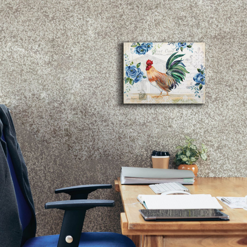  «Seasonal Rooster 2» par Jean Plout, art mural sur toile, H 12 po x l 16 po x P 0,75 po