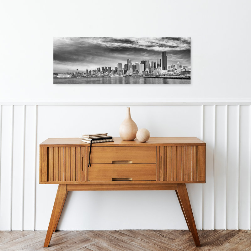 «Dramatic Seattle Skyline», art abstrait moderne, art mural de la ville, H 12 po x l 36 po