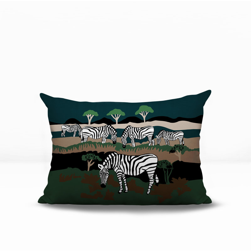Oreiller rectangulaire réversible intérieur / extérieur Gia Zebra, Émeraude, H 18 po x l 25 po