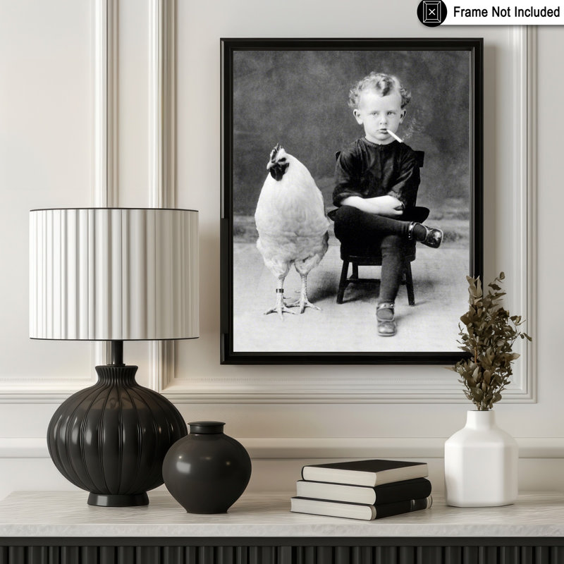 Boy Smoking Cigarette With A Chicken, Unframed, Poster, 12"H x 16"W