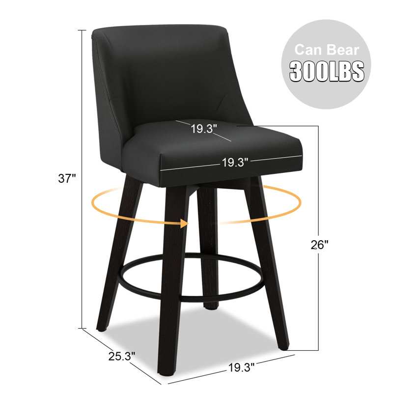 Tabouret de bar pivotant à 26 ° de hauteur 26 po avec tabourets de bar rembourrés en similicuir de 26 po, résistants aux plis et essuyables (ensemble de 3 tabourets)