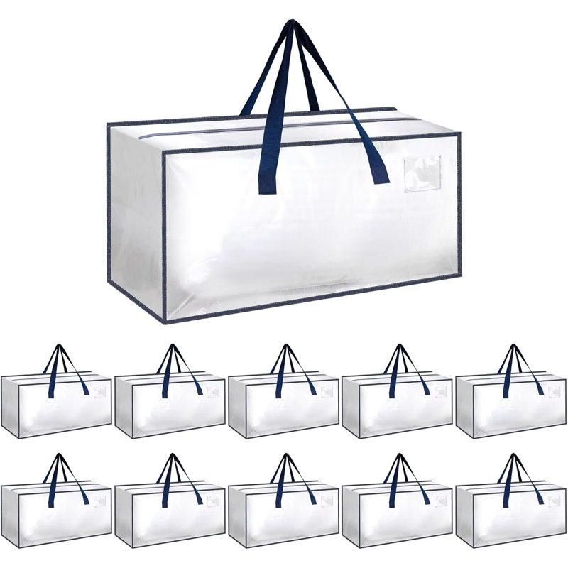  Paquet de 10 sacs de transport extra larges avec sangles de sac à dos, poignées / fermetures à glissière robustes, sac de rangement robuste pour économiser de l'espace de camping, blanc