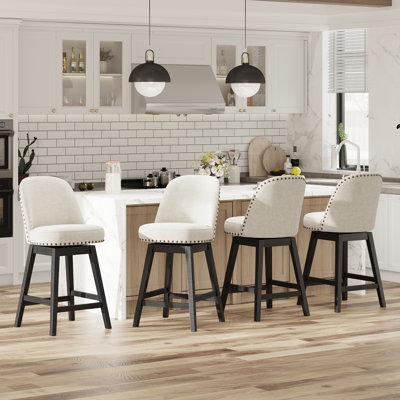 Tabouret de bar pivotant vintage avec pieds en bois massif