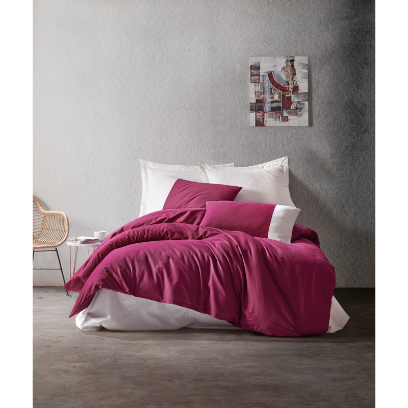 Ensemble de couvre-lit 2 pièces Shellenbarger, Rouge bordeaux / crème