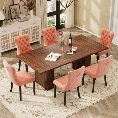 Ensemble de table de salle à manger en bois Farmhouse, table de salle à manger rectangulaire avec rangement et chaise de salle à manger en velours