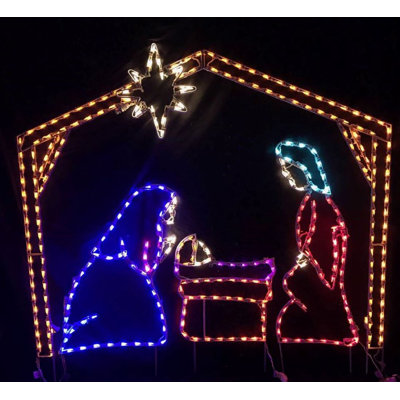 Small Nativity Jesus, Mary, Joseph and Shelter Christmas Holiday Lighted Display