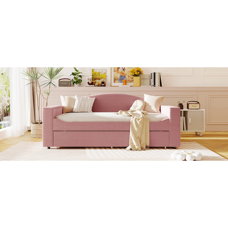 Lit de jour rembourré avec couchette, Lit simple, Rose