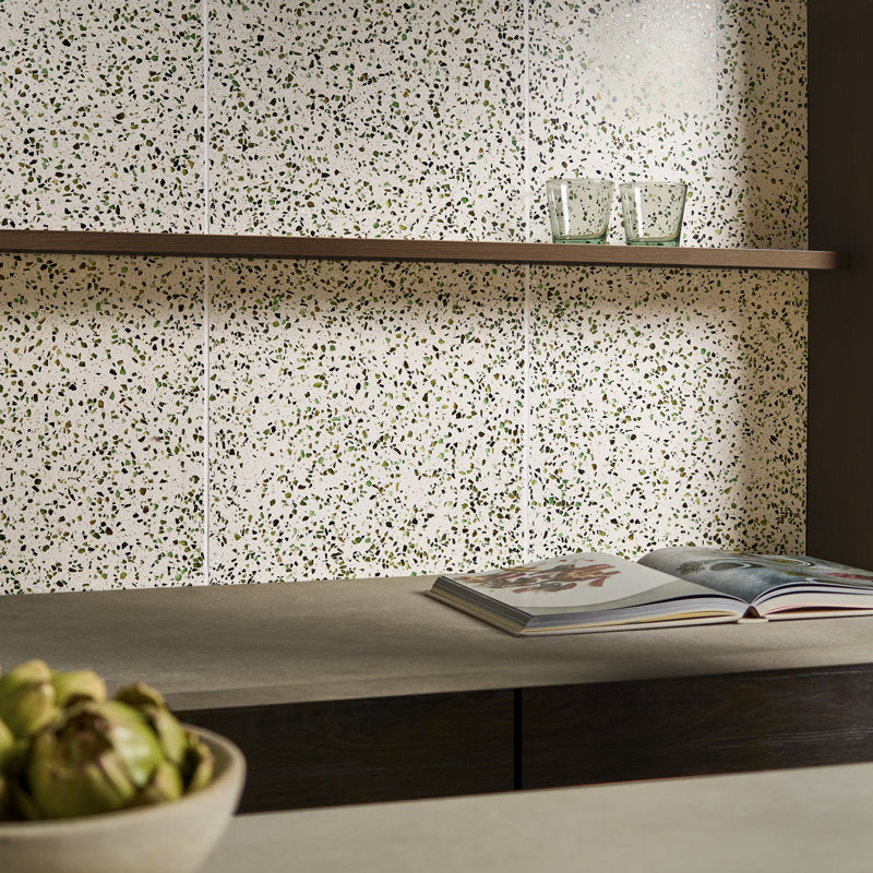 Veritas Terrazzo 16X16 Polished Terrazzo Tile, Green/Beige