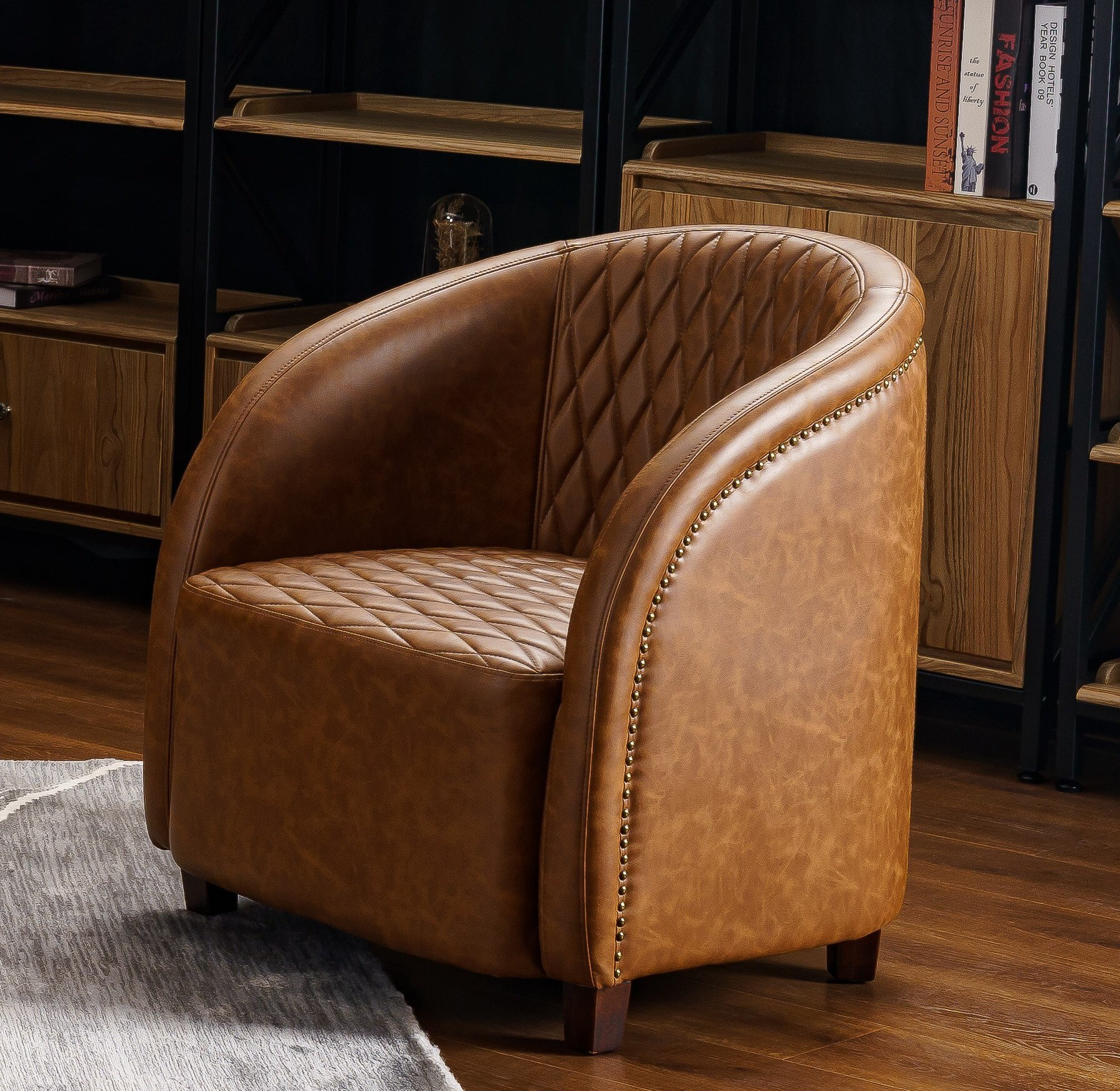 Leather barrel chair swivel discount