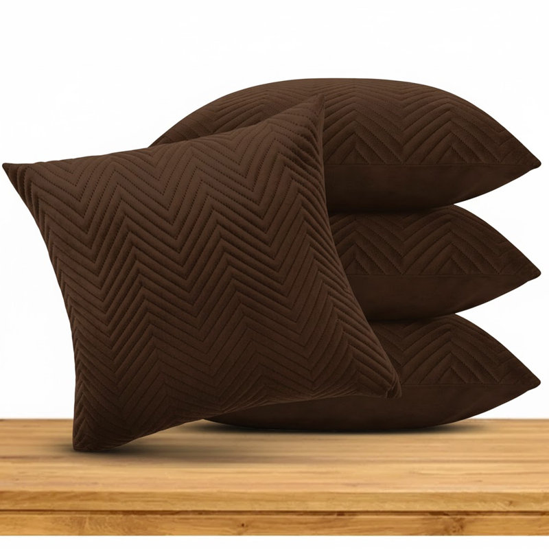 Embossed Quilted Chevron Decorative Cushion Cases - Set of 4 Modern Couch & Bed Décor Velvet Throw Pillow Covers , Coffee