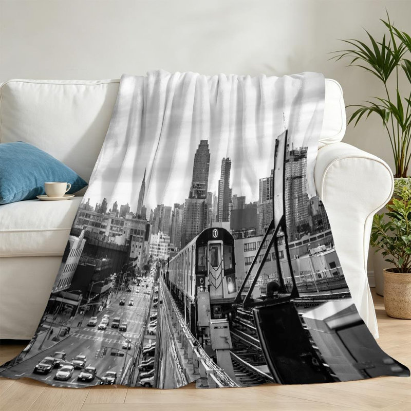 Jeté en flanelle dorée ultra douce, imprimé métro à New York Train, Throw 50" x 60"