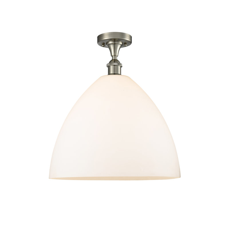 Plafonnier semi-encastré 1 lumière Germinia, Blanc mat, H 18,75 po x l 16 po x P 16 po, Nickel satiné brossé