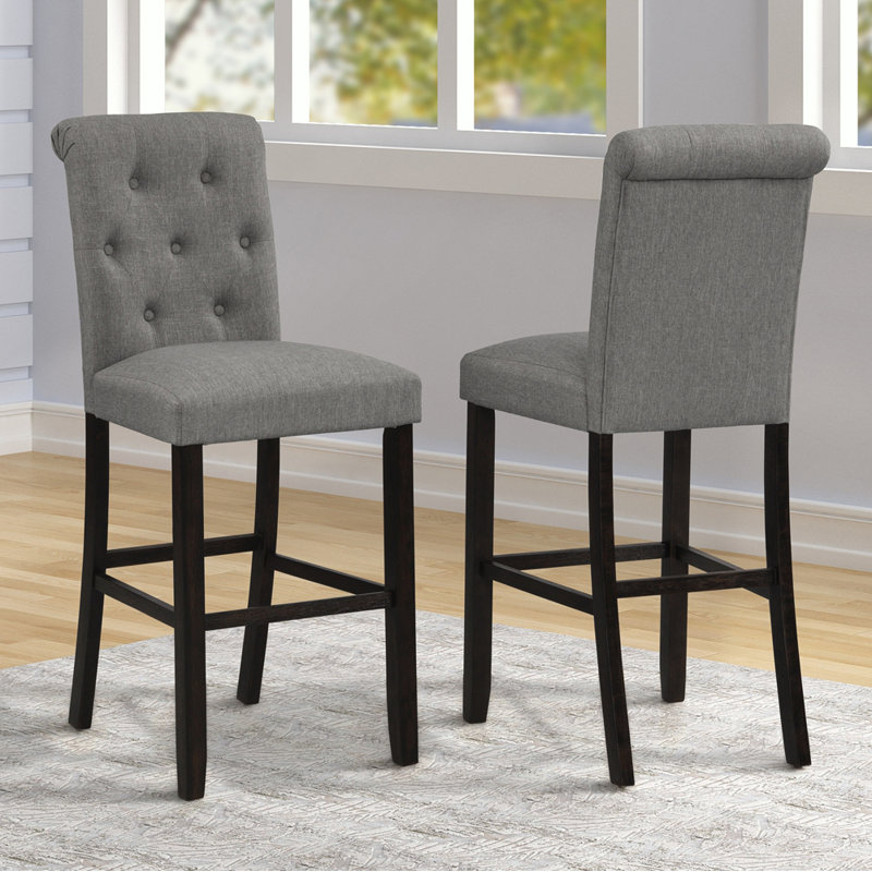 Tabouret de bar en bois massif touffeté Asons, ensemble de 2, Gris