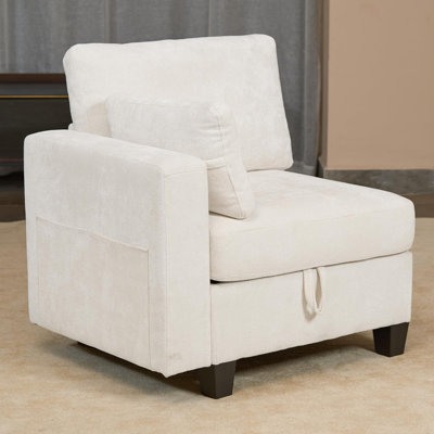 Boneless Oversized Single seat with left armrest Compression Chenille Convertible Sofa with Storage, Beige