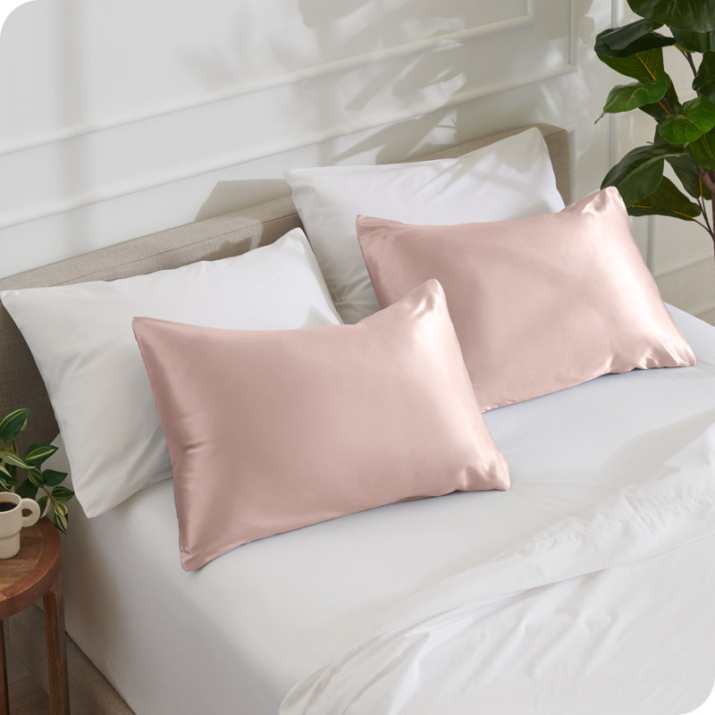 Satin Pillowcase Set Zipper Closure, Standard Pillowcases, Blush