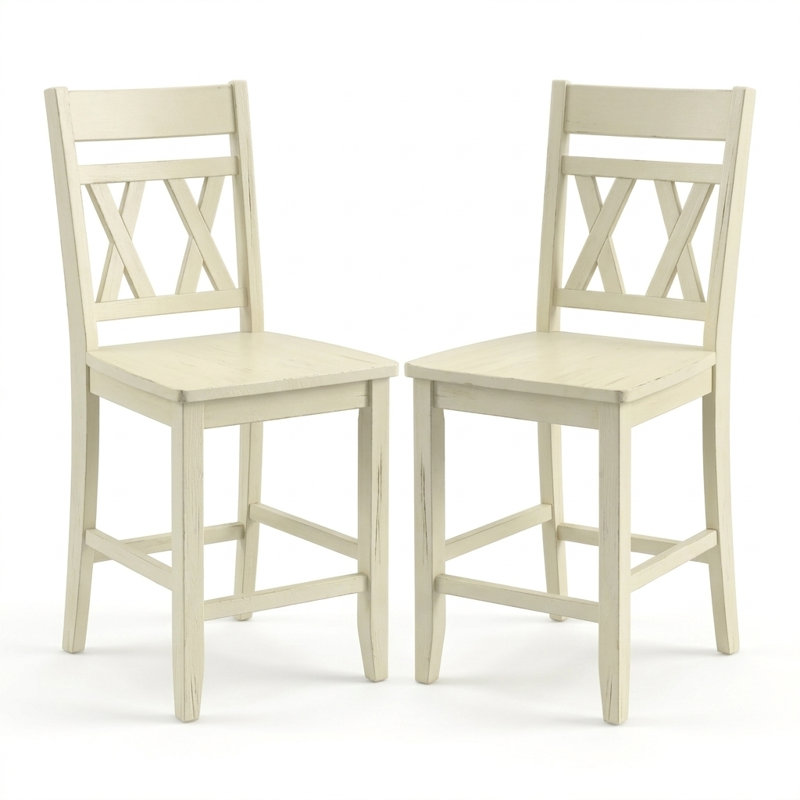 Savannah Counter Height Barstools In White Finish, Set of 2, Antique White