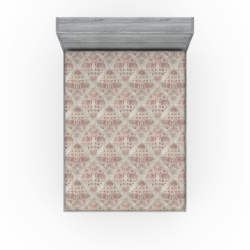 Drap-housse à motif floral Ambesonne, Marron foncé / motif géométrique gris pâle, Drap-housse de taille double