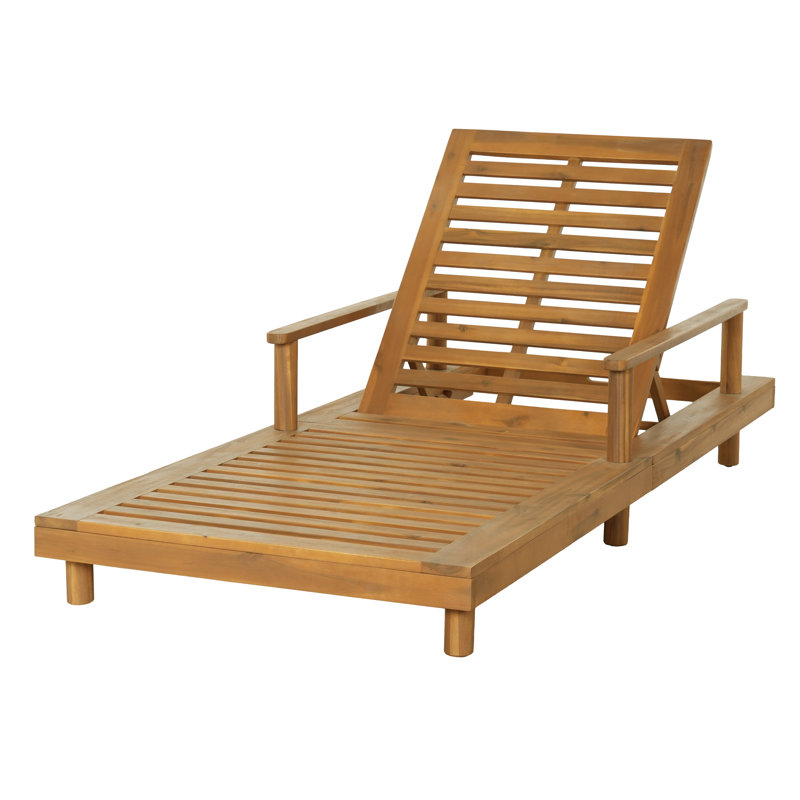 Metairie Outdoor Acacia Wood Chaise Lounge with 3-Position Adjustable Backrest