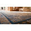 Antique Square Room Size Ivory and Blue Chinese Ningxia Rug