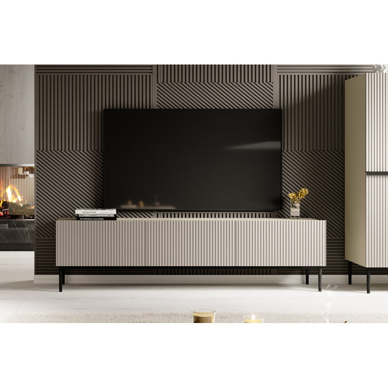 Amarr TV Stand for TVs up to 55", 53cm H x 200cm W x 45cm D, Cream/Black