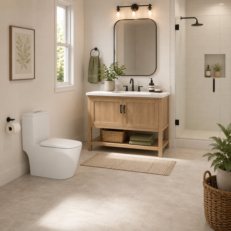 Elongated One-Piece Toilet, Modern Skirted Ceramic Toilet with Soft Close Seat, 12" Rough-In, Dual Flush 1.1/1.6 GPF, White