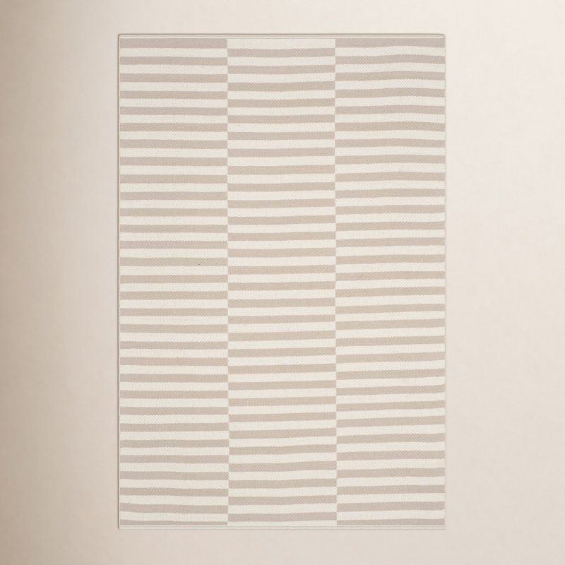 Ilona Striped Hand Loomed Cotton Area Rug in Ivory/Light Gray, Rectangle 2'6" x 4'
