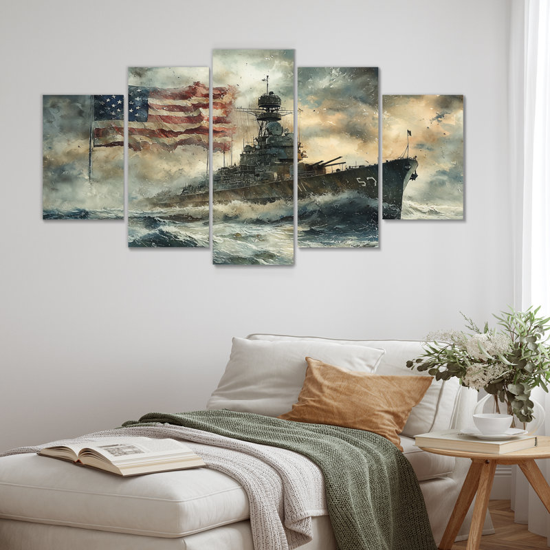 Drapeau américain «D-Day Invasion Wiig I», art mural patriotiste américain, art mural moderne 5 pièces