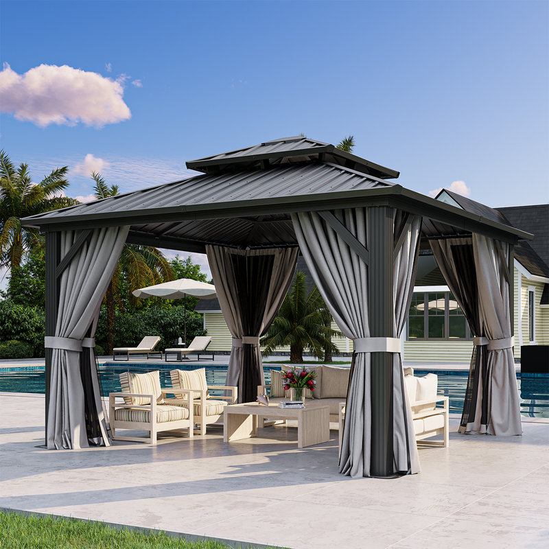 Aluminum Permanent Patio Gazebo with Double Roof, 12 Ft. W x 12 Ft. D