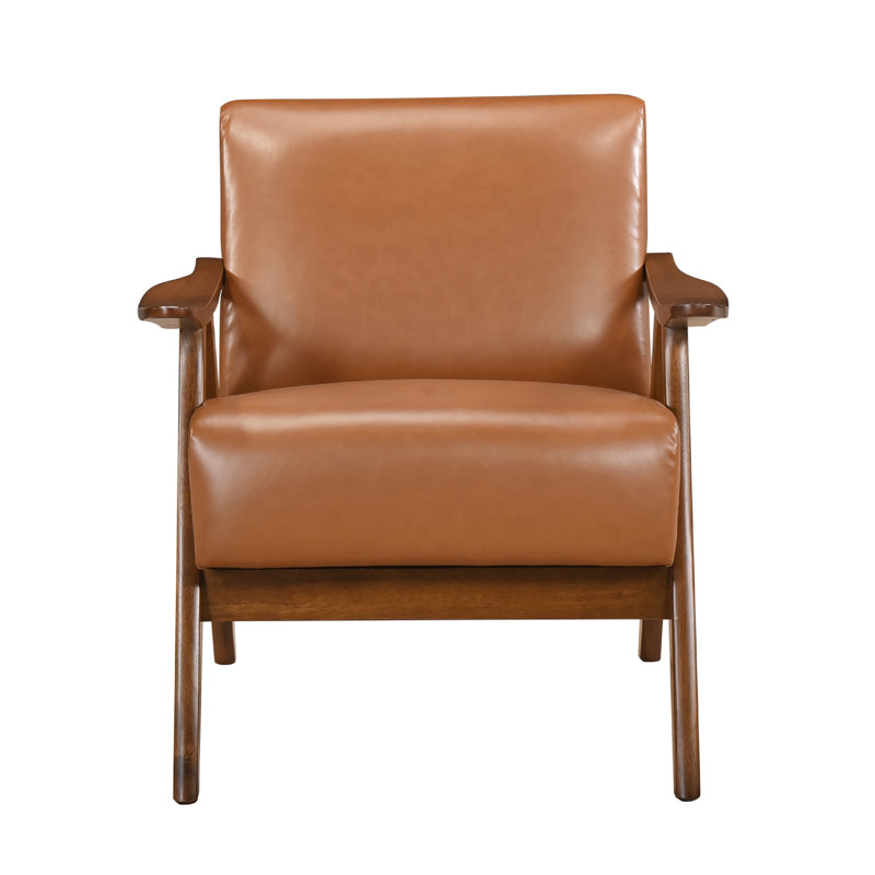 Fauteuil club Indy, similicuir, bois massif, Brun