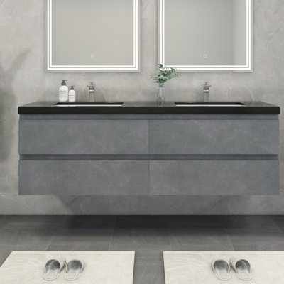 Kirker 72" Wall-Mounted Double Bathroom Vanity Set