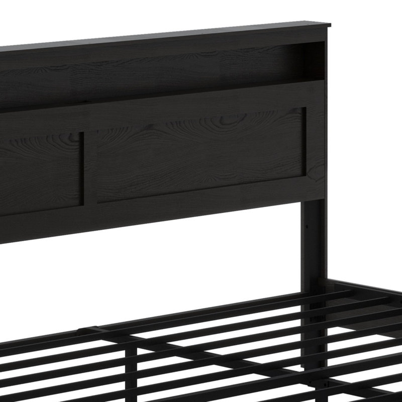 Structure de lit plateforme en bois avec tête de lit à DEL et USB, Noir foncé, Très grand