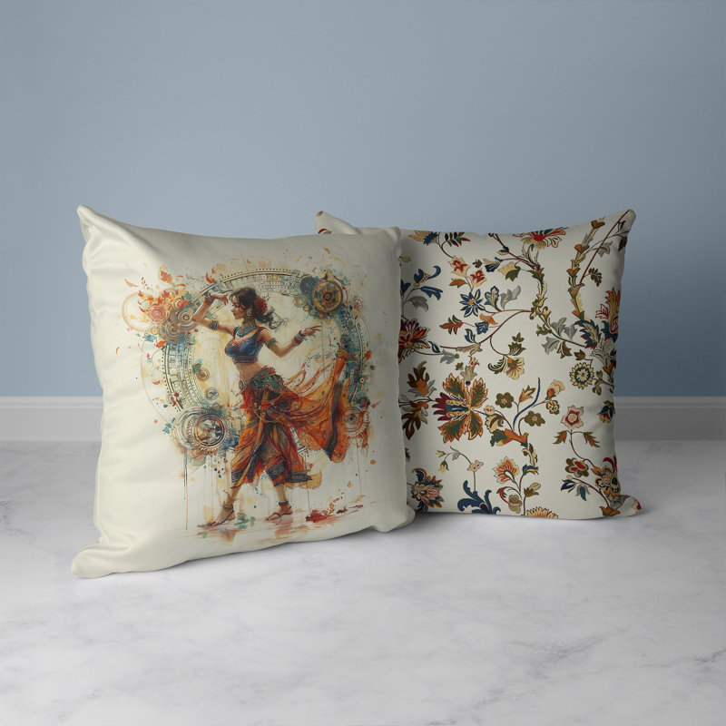 Coussin Enchanting Rhythms of India, H 16 po x l 16 po, Beige / orange