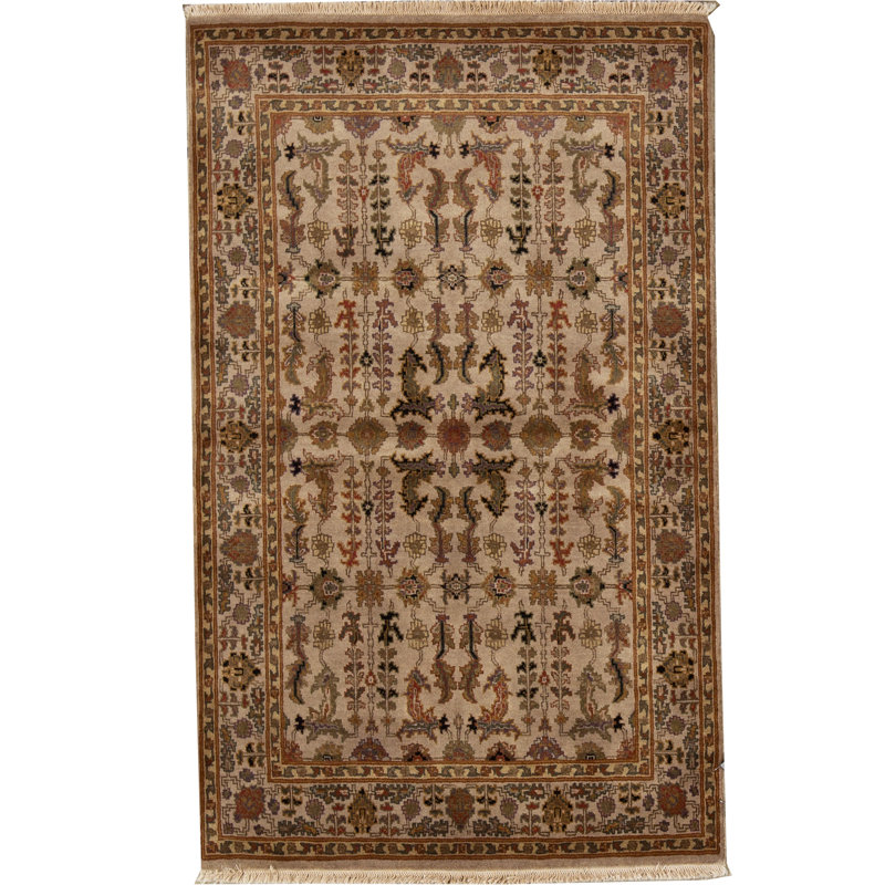 Tapis crème et doré noué à la main de haute qualité