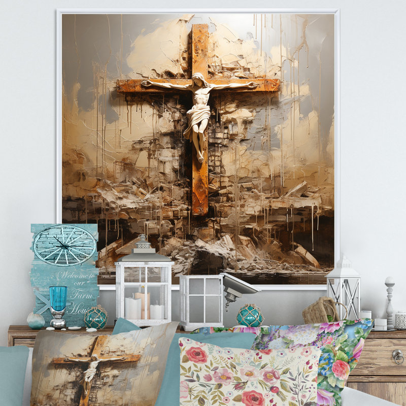 Divine Love, croix religieuse sur toile, Cadre flottant blanc, H 30 po x l 30 po x P 1 po