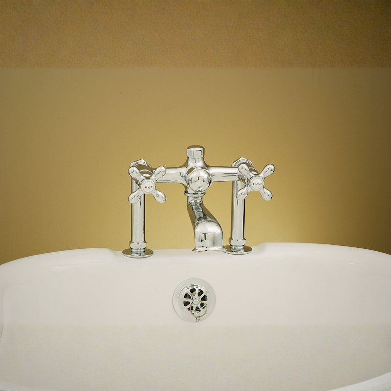 Deck Mount Tub Faucet with Cross Handles (P0802) by Strom Living, Unlacquered Oil Rubbed Bronze