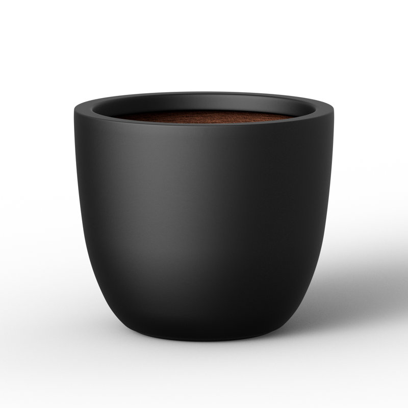 9.5" W x 8.5" H Small Dark Charcoal Concrete Tall Round Planter / Pot with Drainage Hole for Indoor & Outdoor