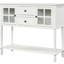 Buffet console pour le salon en blanc, armoire de rangement de style - 2 tiroirs, armoires vitrées, pieds en bois massif, buffet blanc d'aspect chic avec tablette inférieure, conception spacieuse, deux-104204895-104204894