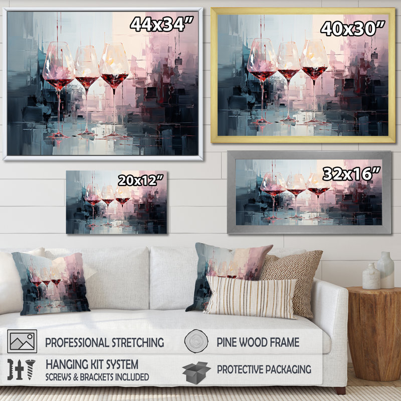 «Wine verres Deep collage - Wine», art mural encadré, Cadre flottant doré, H 24 po x l 32 po x P 1 po