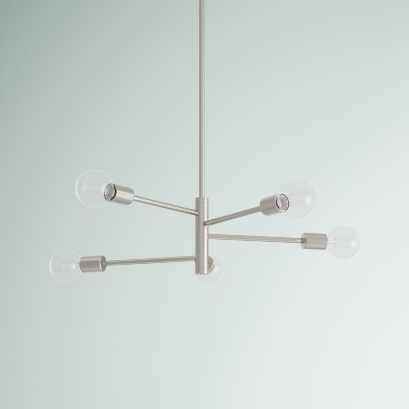 Luvonne 5 - Light Steel Dimmable Sputnik Modern Linear Chandelier, Brushed Nickel