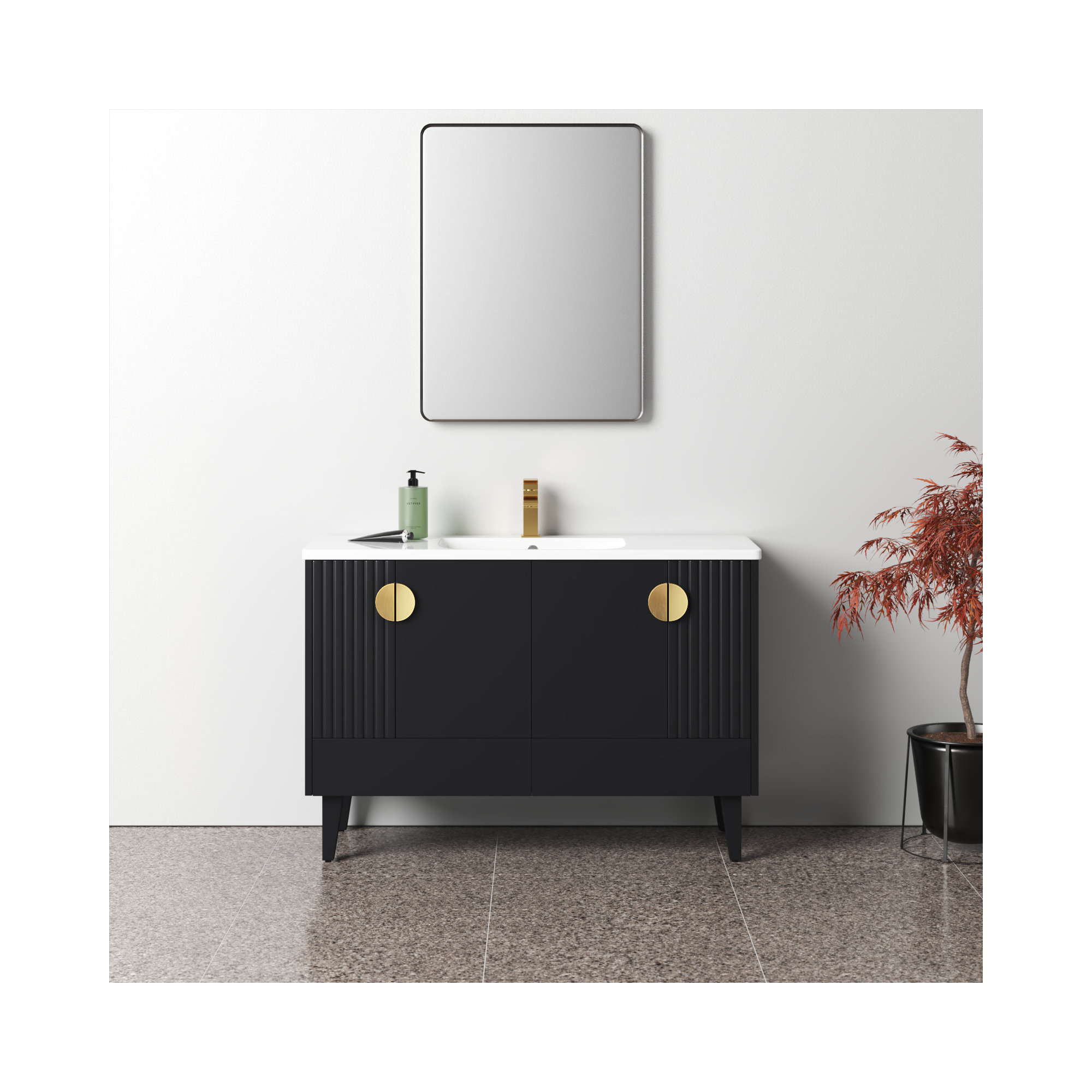 Saimah 48'' Single Bathroom Vanity, Black, Satin Brass